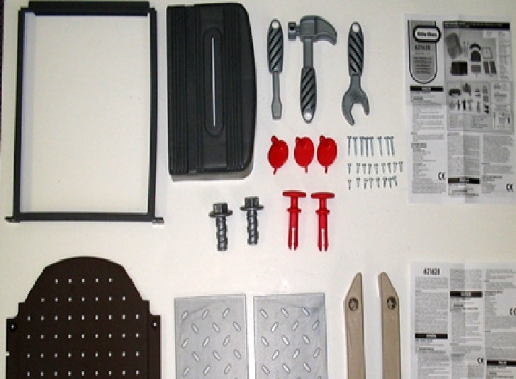 Hardware Pack: Wrench. Hammer.Screwdriver.Nail.Bolt.Tool Hook.Pegboard. Pegboard Suport Rt. Pegboard Support Lt.Door Track. Door. Saw Table. SubPack: Screw (T) Screw (U) - Image 2
