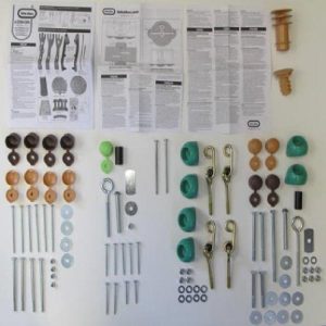 Hardware Pack: Hub Pin. Bolt. Instr Manual. Washer (AA). Nut (U). Bolt (V). Bolt Cover Brown (BB). Lg Bushing Bolt Cover Brown (CC). Screw (X). Screw (Z). Washer (AA). Washer Rect. (FF). Nut (U). Eye Bolt 5 in. (II). River (HH). Extrusion (EE). Bolt C