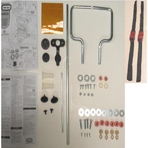 Hardware Pack: Cooler Fasteners. Umbrella Holder. Umbrella Fasteners. Small Cap Nut Tool. Medium Cap Nut Tool. Handle Axle. Rear Axle. Left & Right Wireform. Decals. Instructions. Seat Belt. Acorn Nut. Small Axle Caps. Large Retaining Washers. Screws. Bus